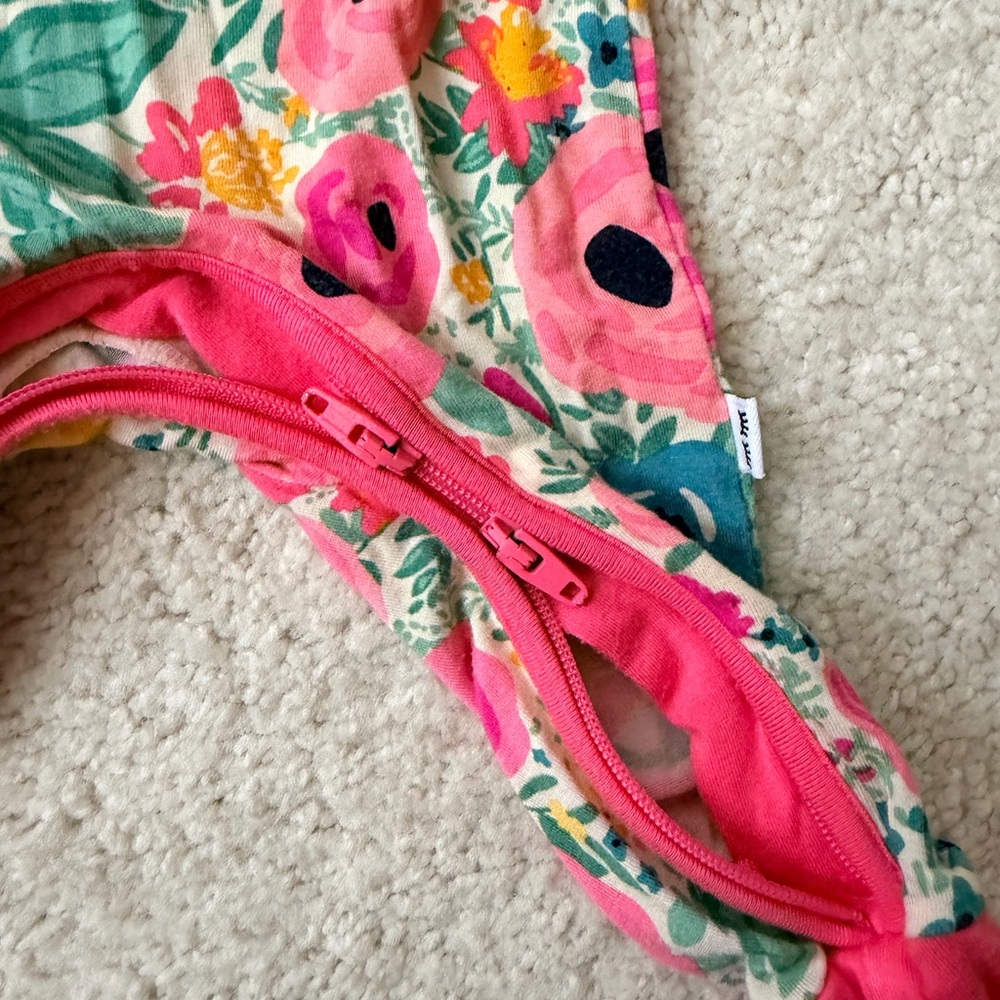 Little Sleepies Pink Floral Kids Zipper Convertible One Piece - size Newborn - Picture 9 of 14